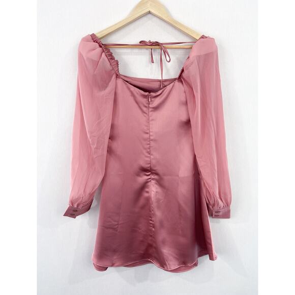 NEW WeWoreWhat Pink Satin Mini Dress size 2 Puff Sleeve Barbie Princess Slip - Picture 5 of 10